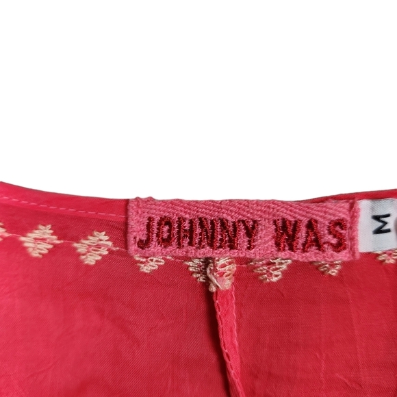 Johnny Was Orange Coral Roses Floral  Embroidered Tunic Blouse Women's Medium - Picture 11 of 12